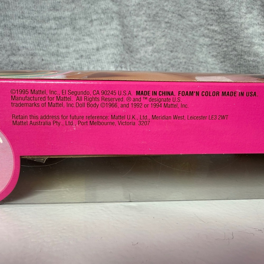 NEW Vintage 1995 Mattel Foam n Color Barbie Doll 15098 Yellow Hair Color NIB - Picture 7 of 9